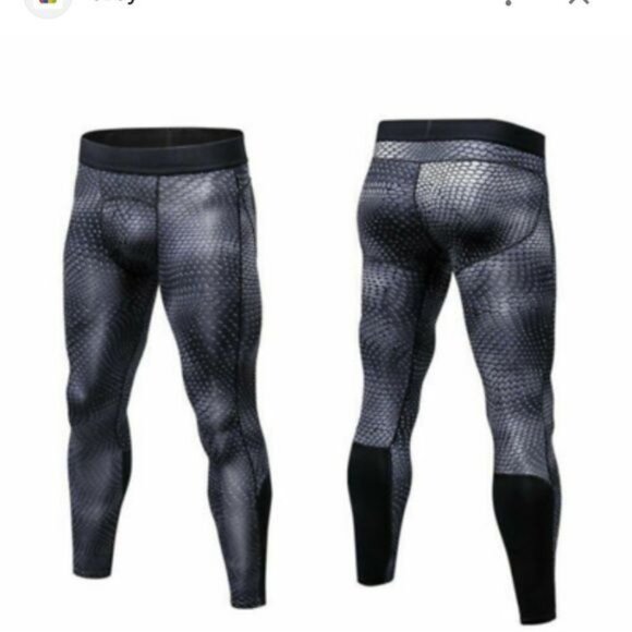 Mens Compression Leggings Snakeskin Print Fitness Gym Pants - Picture 2 of 9